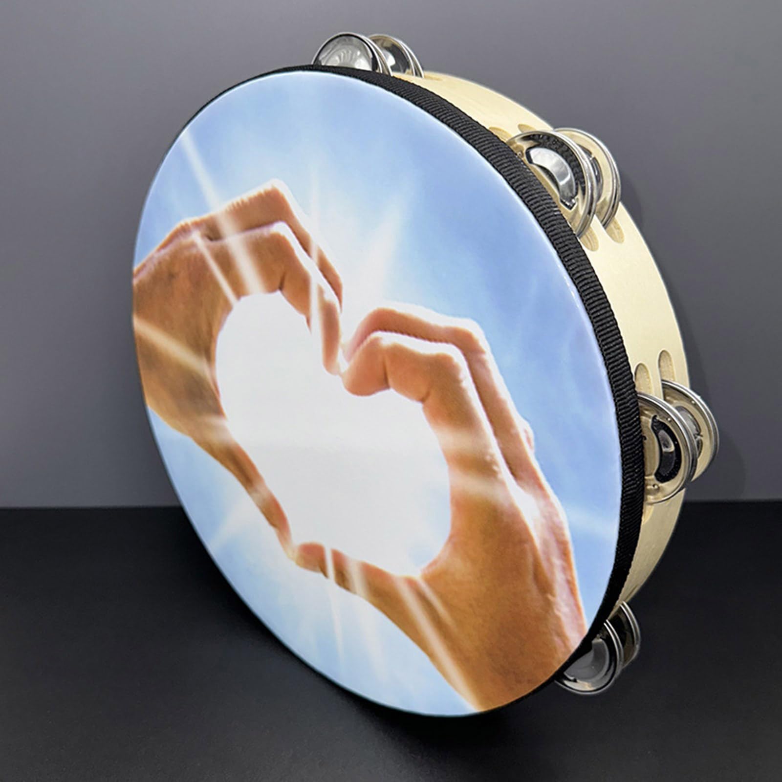 Tamburello a percussione portatile Materiali naturali Costruzione Campane in metallo Strumento di apprendimento musicale Adatto a tutte le età Tamburello professionale in lega
