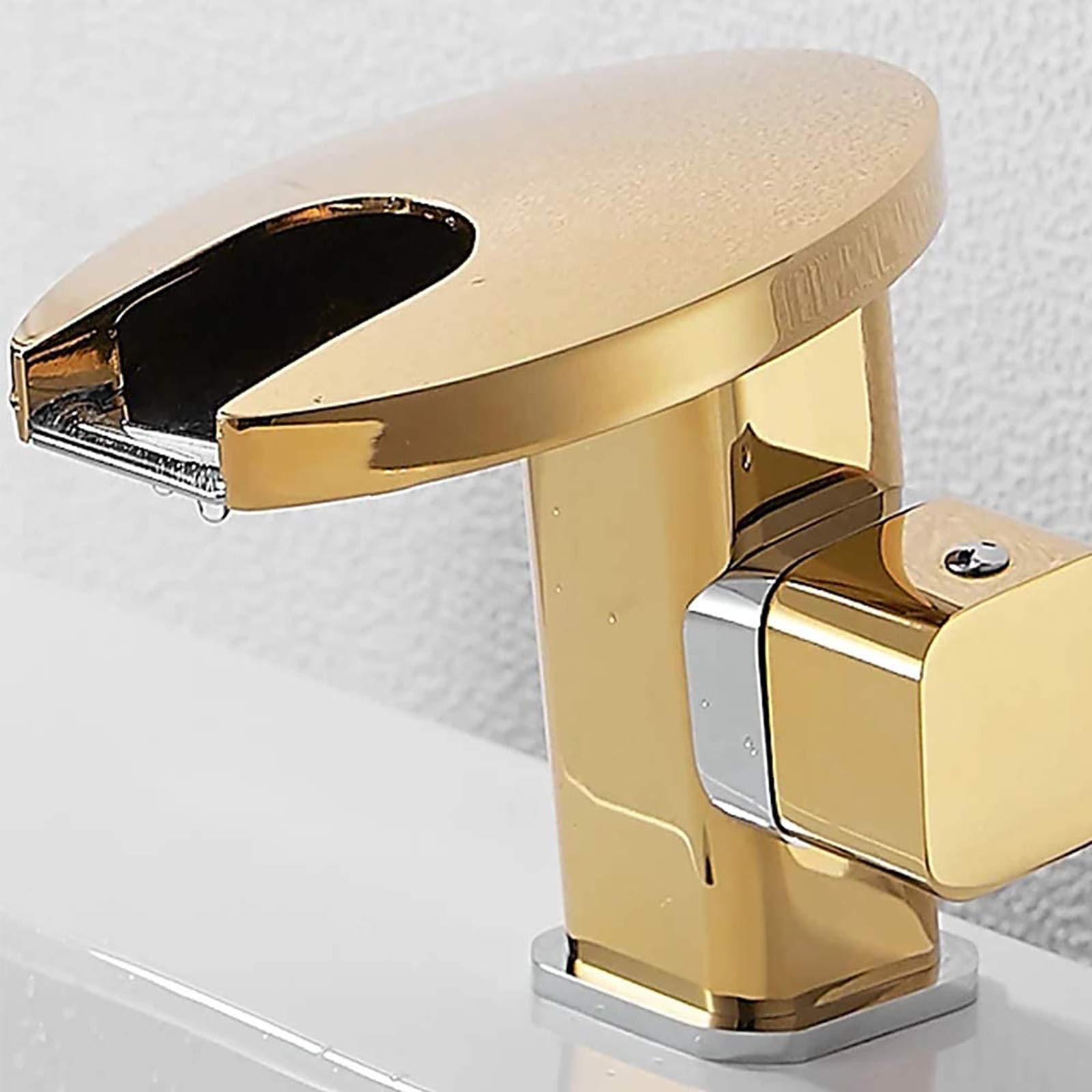 LED Mitigeur Lavabo Cascade, Robinet Salle de Bain en Laiton Robinet Lavabo Monocommande Robinetterie Vasque, Robinet Vasque avec Eau Chaude et Froide,d'or