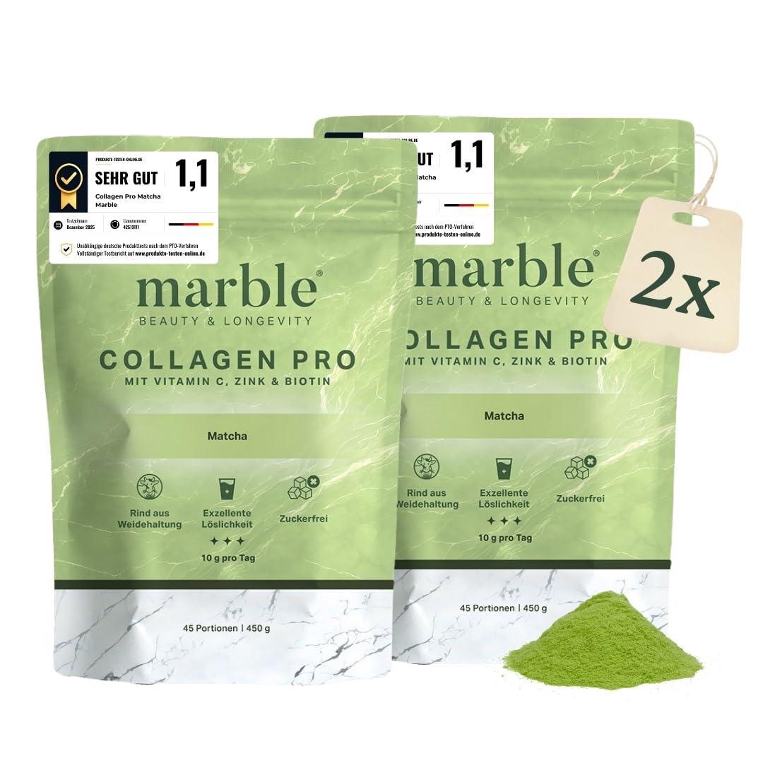 marble® Collagen Pulver 450 g - Collagen Peptide - 60 Tage risikofrei testen - Aminosäuren Komplex hochdosiert - Kollagen Pulver in Pappdose ohne Plastiklöffel