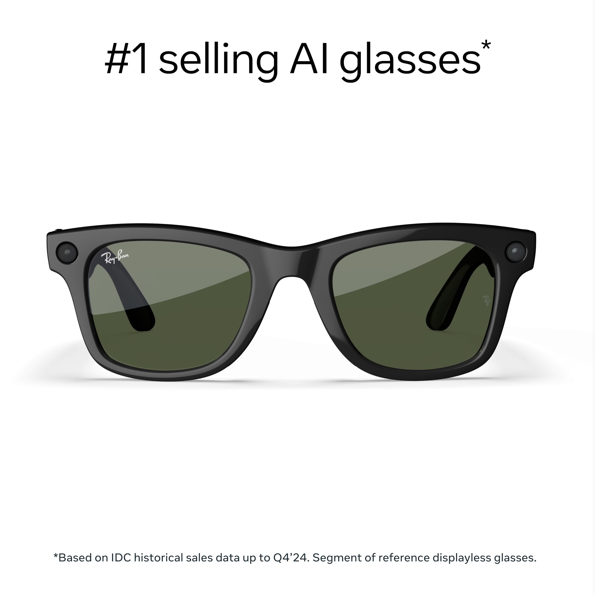 Ray-Ban Meta (Gen 1), Wayfarer, Large Shiny Black | Smart AI Glasses for Men, Women. 12 MP Ultra-Wide Camera, Open-Ear Speakers for Audio, Video Recording and Bluetooth. Green Lenses. Wearable Tech. — Amazon image 2