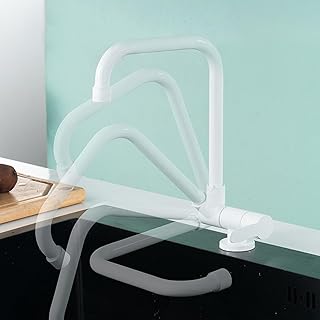Grifo Cocina Blanco Abatible Grifo de Cocina para Ventana Agua Fria Giratorio de 360° Grifo Fregadero Cocina Acero Inoxidable-Blanco