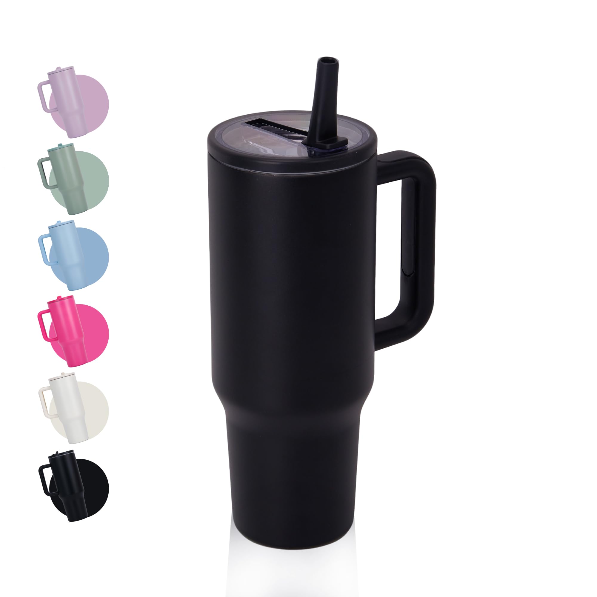 CherryKelly 40oz (1200ml) Tumbler with Handle & Flip Straw, Black, 40oz/1200ml