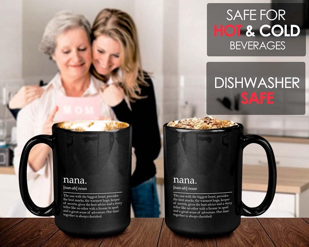 Bubble Hugs Definition Novelty Coffee Mug 15oz Black - Nana Definition - Grandma Grandmother Love Family Dictionary Vocabularies Word Super Mom