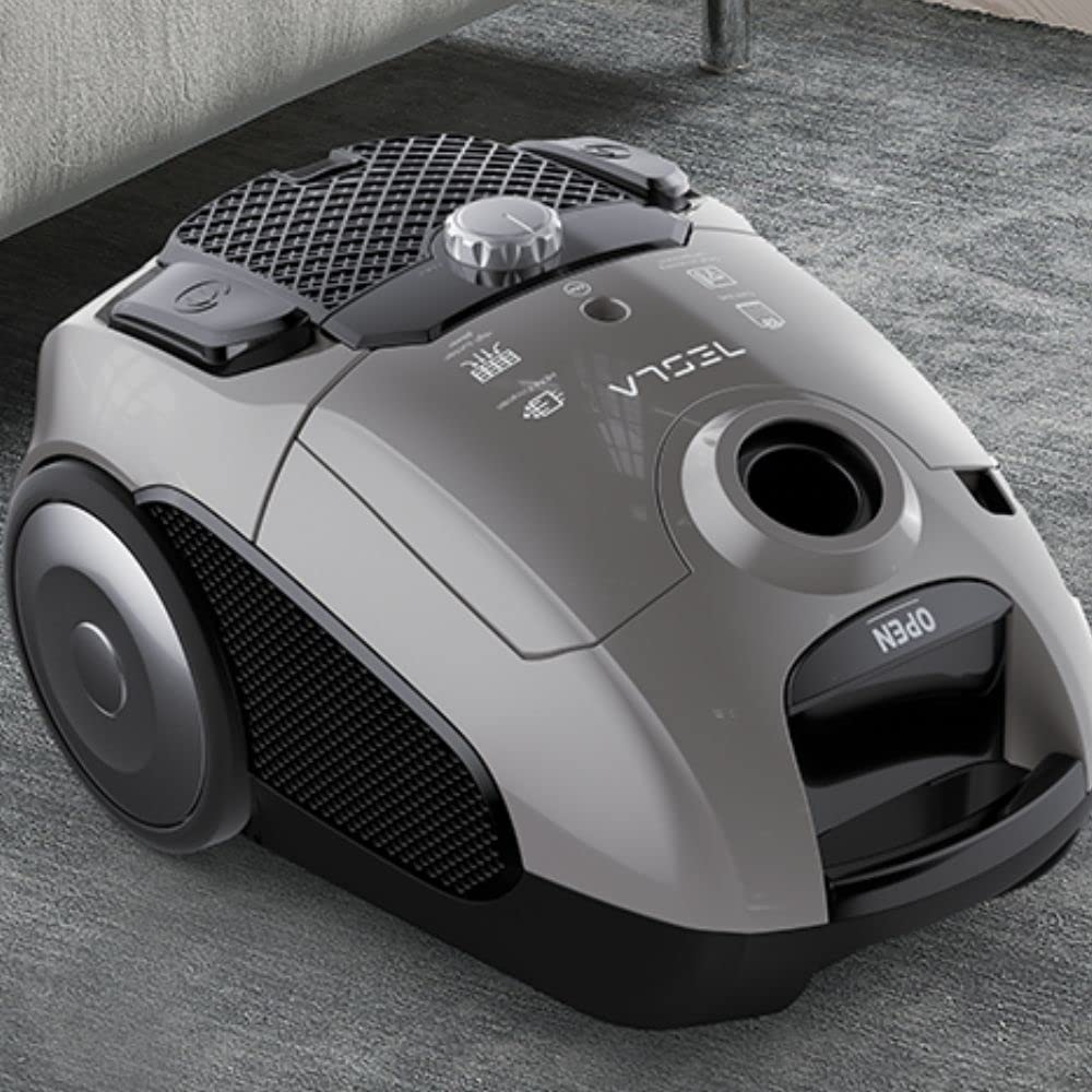 TESLA Aspirador de Trineo con Bolsa BG300G - 800W, Depósito 3,5L, Silencioso 76dB, Filtro HEPA, Indicadores LED, Cepillo Estandar y Parquet, Boquilla 2 en 1, Radio de Trabajo de 8m, Color Gris