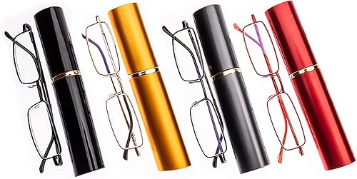 Miniatura 2 de Lentes de lectura delgados para hombres y mujeres, bloqueo de luz azul, paquete de 4 lentes de lectura de tubo pequeño con funda de clip portátil,