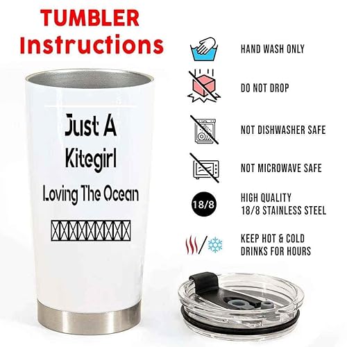 Miniatura 2 de Funny Gift Kitesurf Lover's Gift, Ideal for Partner's Ocean Enthusiast Day - Girl Kitegirl Design, Cool Quote on 20 Oz White Stainless Steel Fat