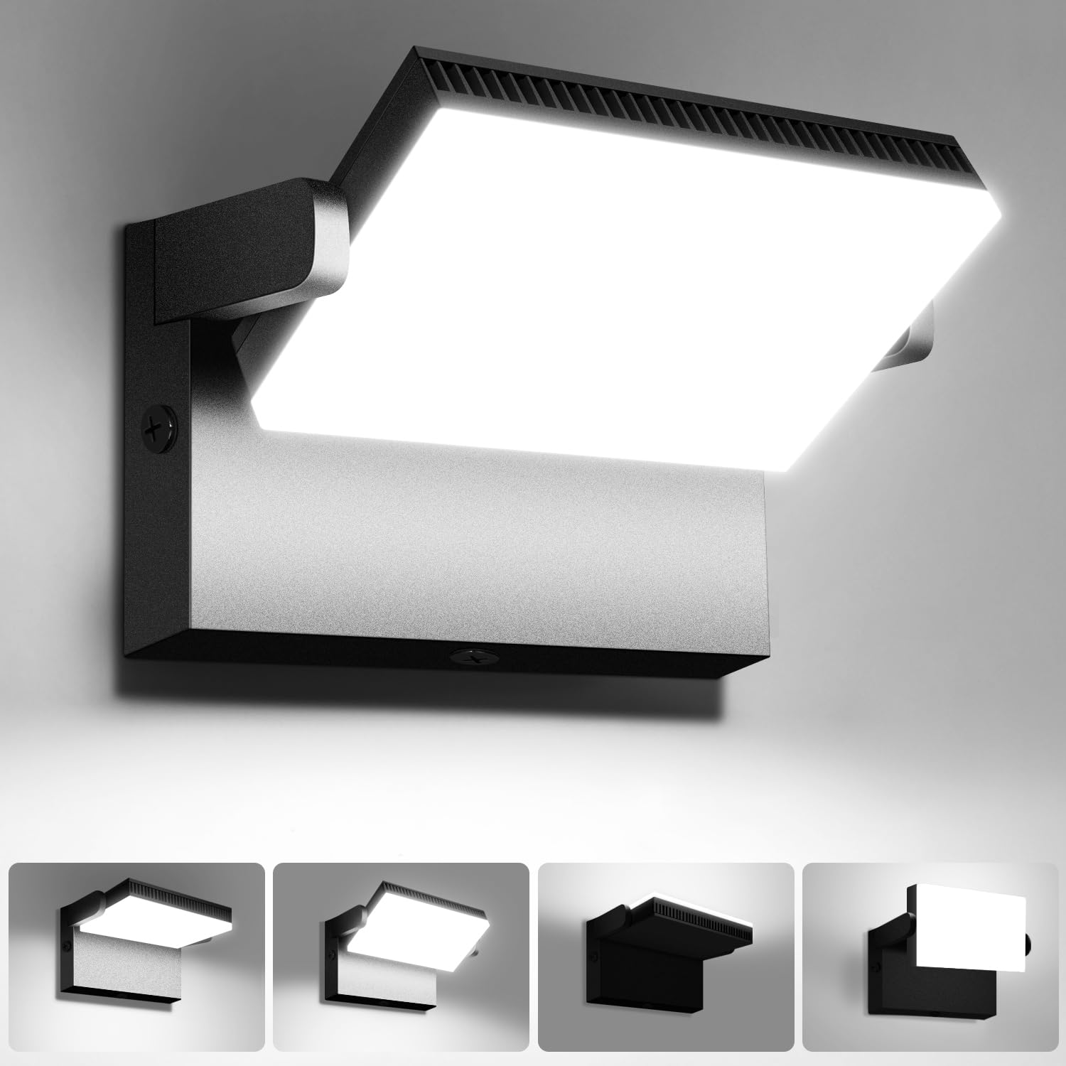 Kingwen 120W Wandleuchte Außen Schwenkbar 6000K Aussenlampe Weiß Warm 360 ° Rotation Innen/Außen Wandlampe 12000LM IP65 Wasserdicht Aussenleuchte Schwarz Terrassen,Garten,Garage