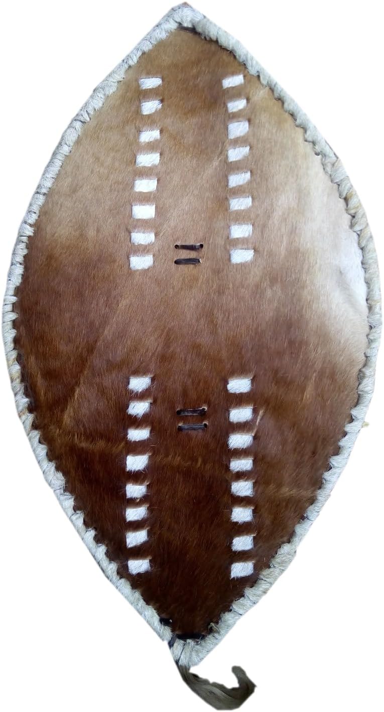 vsn10 Authentic Handcrafted African Leather Shield - Oval/Round Shield Kenya south africa African Traditional native Maasai Shield Handpainted brown white Leather Handmade Wall Decoration (Large)