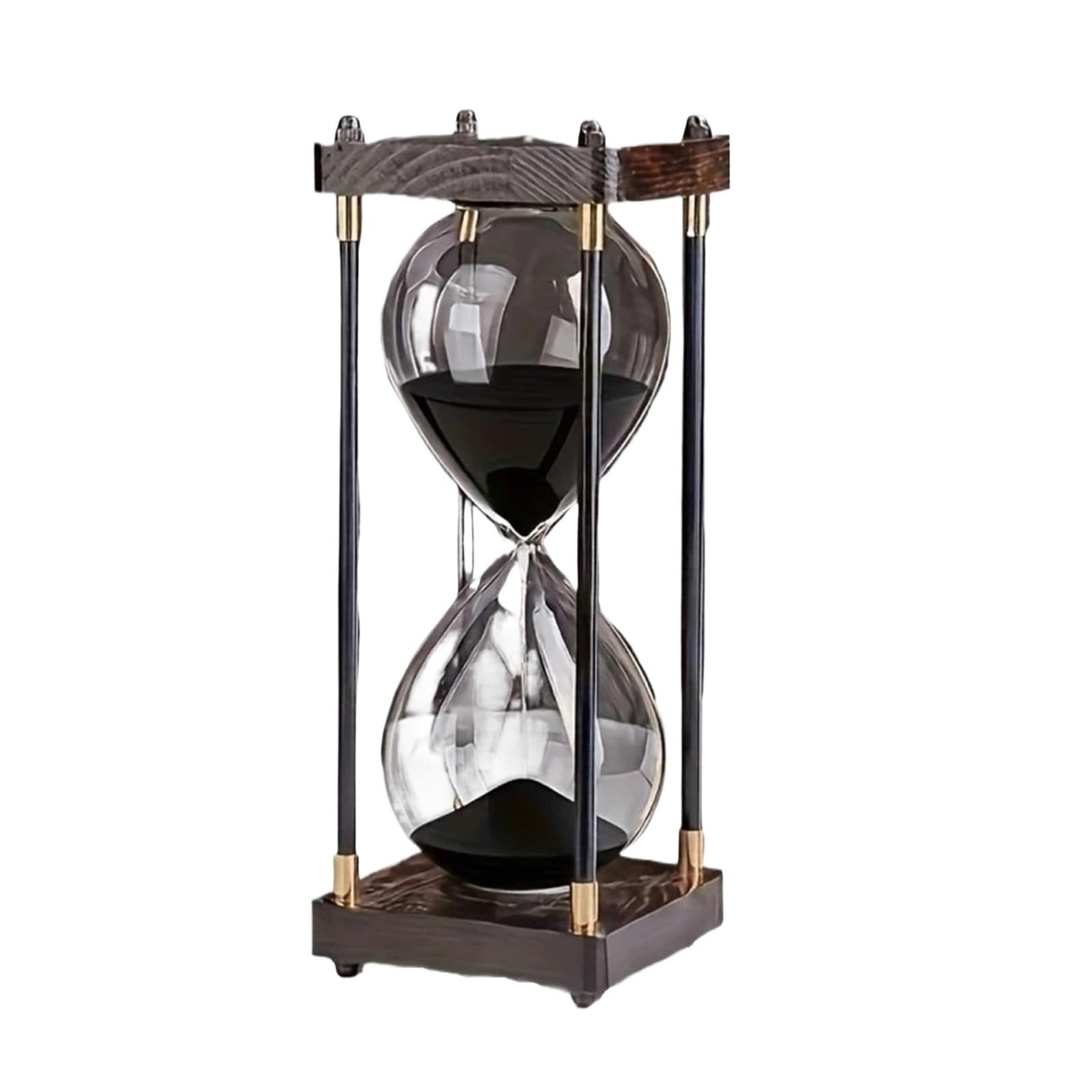 Empty Hourglass, Black Glass Wooden Sand Hourglass Timer 60 minutes Desktop Decoration For Kitchen