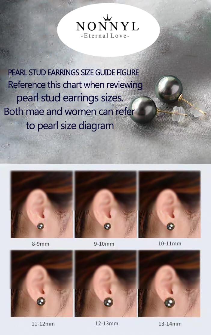 Gifts for Wife Anniversary 18K Gold Pearl Stud Earrings for Women- Genuine Handpicked Nature Tahitian Black Pearls Earring- Birthday Christmas Mothers Day Valentine's Jewelry Gifts - Image 7