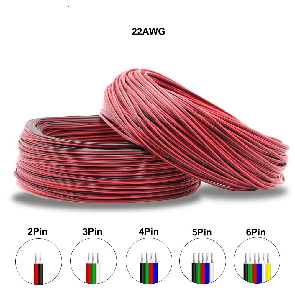 cable eléctrico Cable de tira de Led de 2/3/4/5/6 pines, 22AWG, 10m/20m/50m/100m, Cable eléctrico, Cable rojo y negro para WS2812B WS2811 SK6812 5050 2835 5730 ( Color : 3Pin Led Wire , Size : 100m )