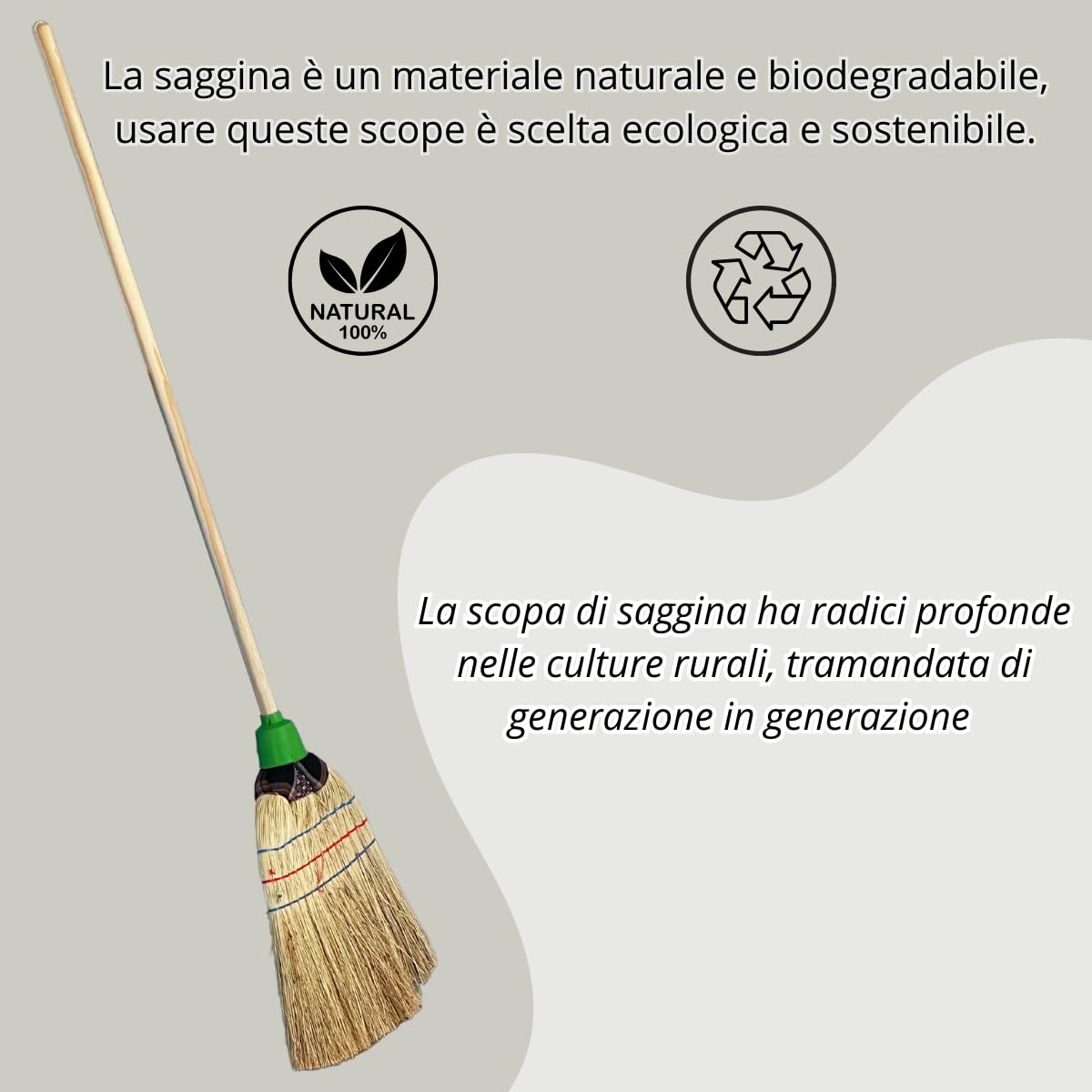 Tomaino - Set Pulizia Scopa Saggina con Paletta in Ferro zincato, Pulizia per Cortile Esterno, Giardino, Garage, Portico (Scopa con paletta)