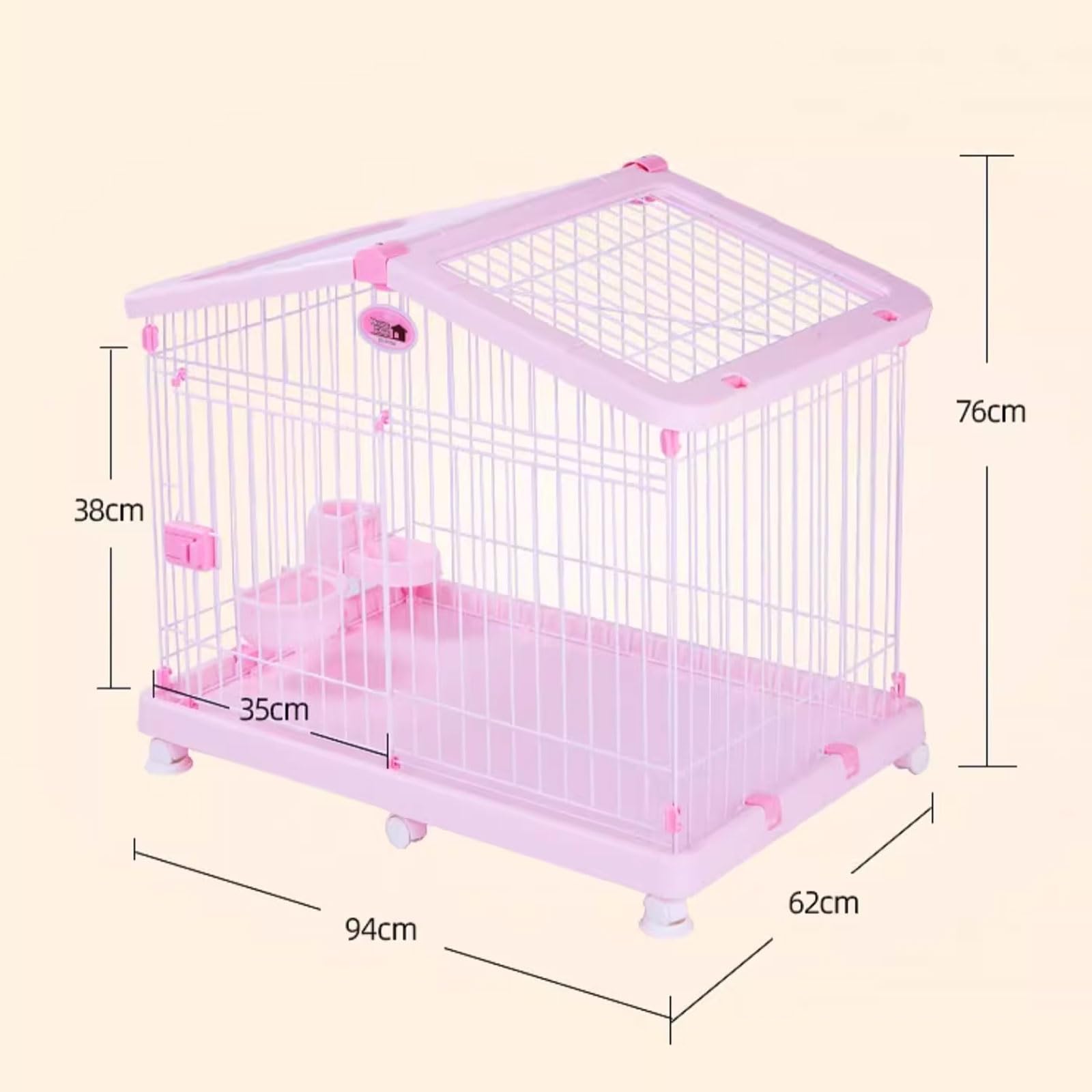 Kennel Gabbia for Cani Da Interno Trasportino Cane Con Serrature E Vassoio Rimovibile Resina E Ferro Tetto Panoramico Facile Da Pulire Disponibile in 2 Misure(Rose,94 * 62 * 76cm)