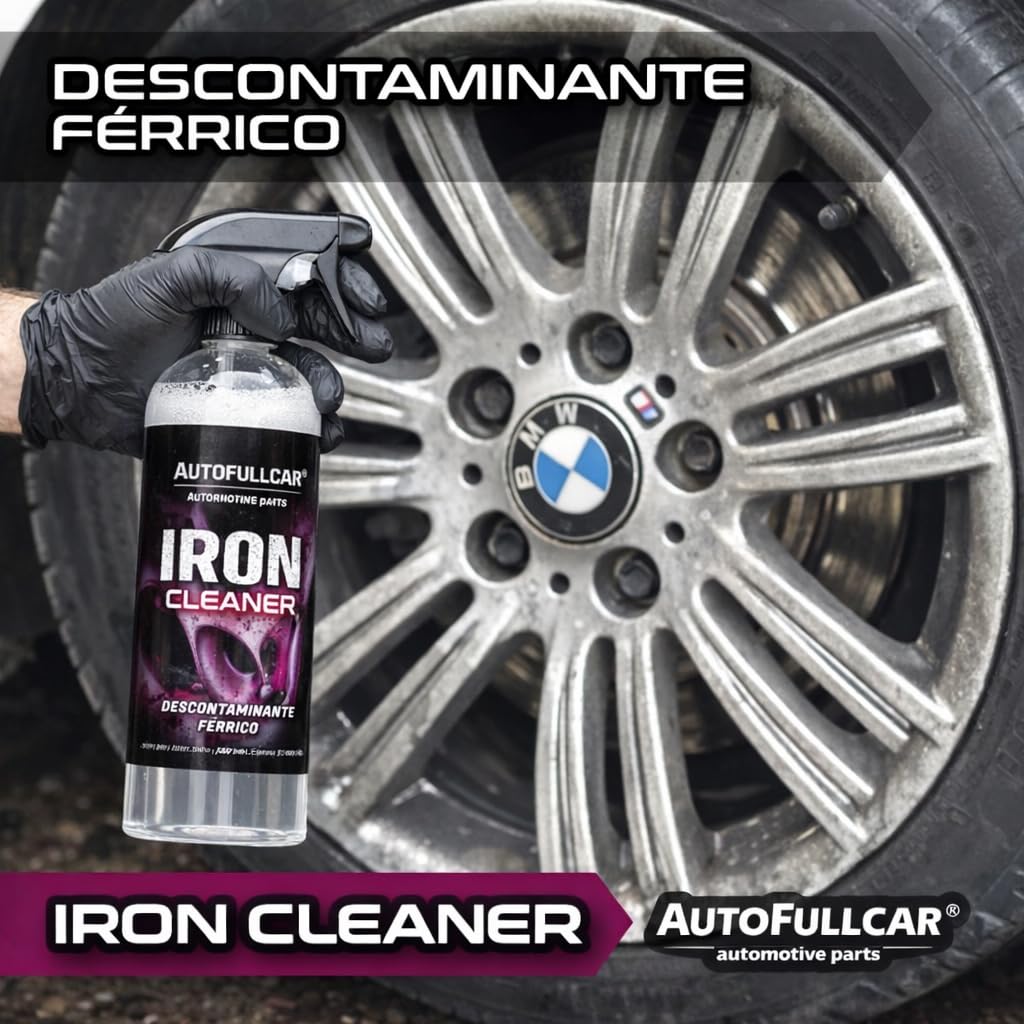 AutoFullCar Iron Cleaner 5 Litros, Limpia Llantas Coche, Descontaminante Férrico PH Neutro, Eliminador Partículas Hierro, Apto Aluminio Cromadas Moto, Incluye Botella con Difusor