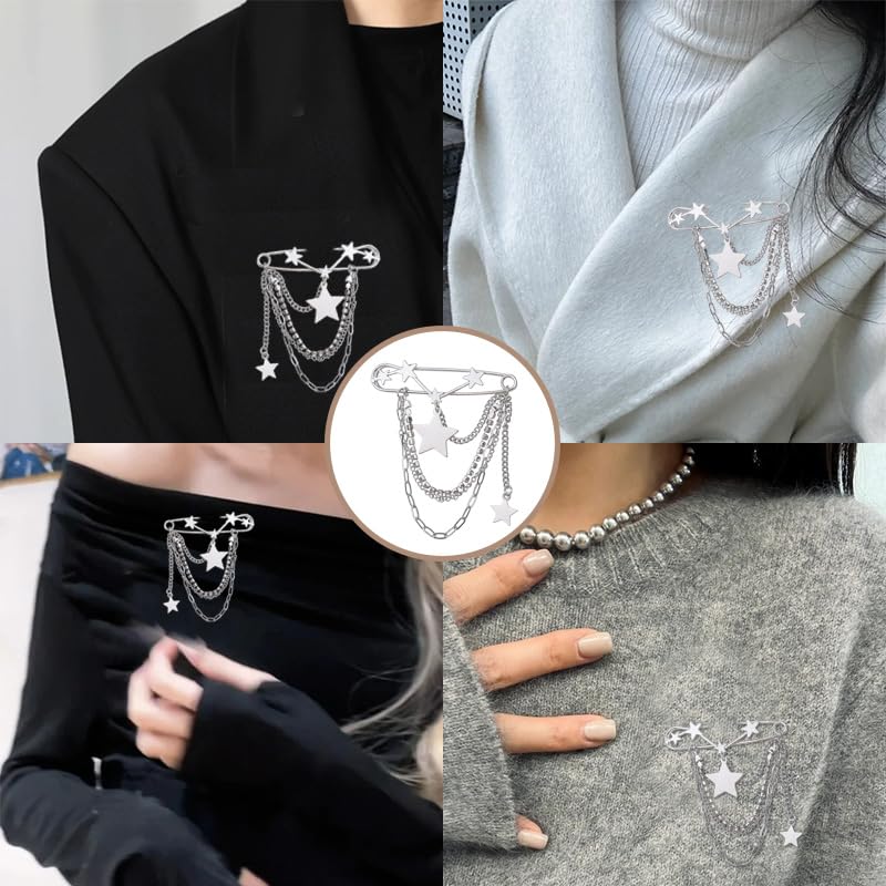 Image of Y2k Chain Brooch Pins for Women Silver Gold Tassel Pin for Coat Collar Brooch Pin Y2k Punk Shoes Clothing Accessories