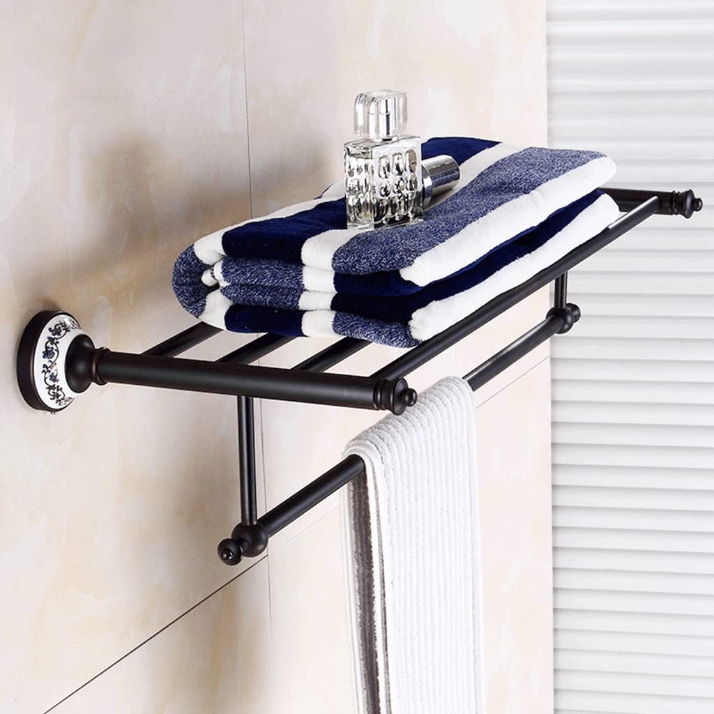 Porte-serviettes de bain noir pour une décoration de douche rétro et chaleureuse