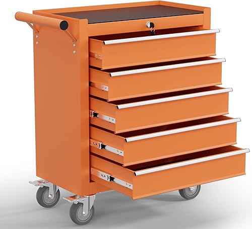 Miniatura 12 de Caja de herramientas de 7 cajones, carrito de herramientas con ruedas, armario de herramientas de alta capacidad con sistema de bloqueo para garaje,