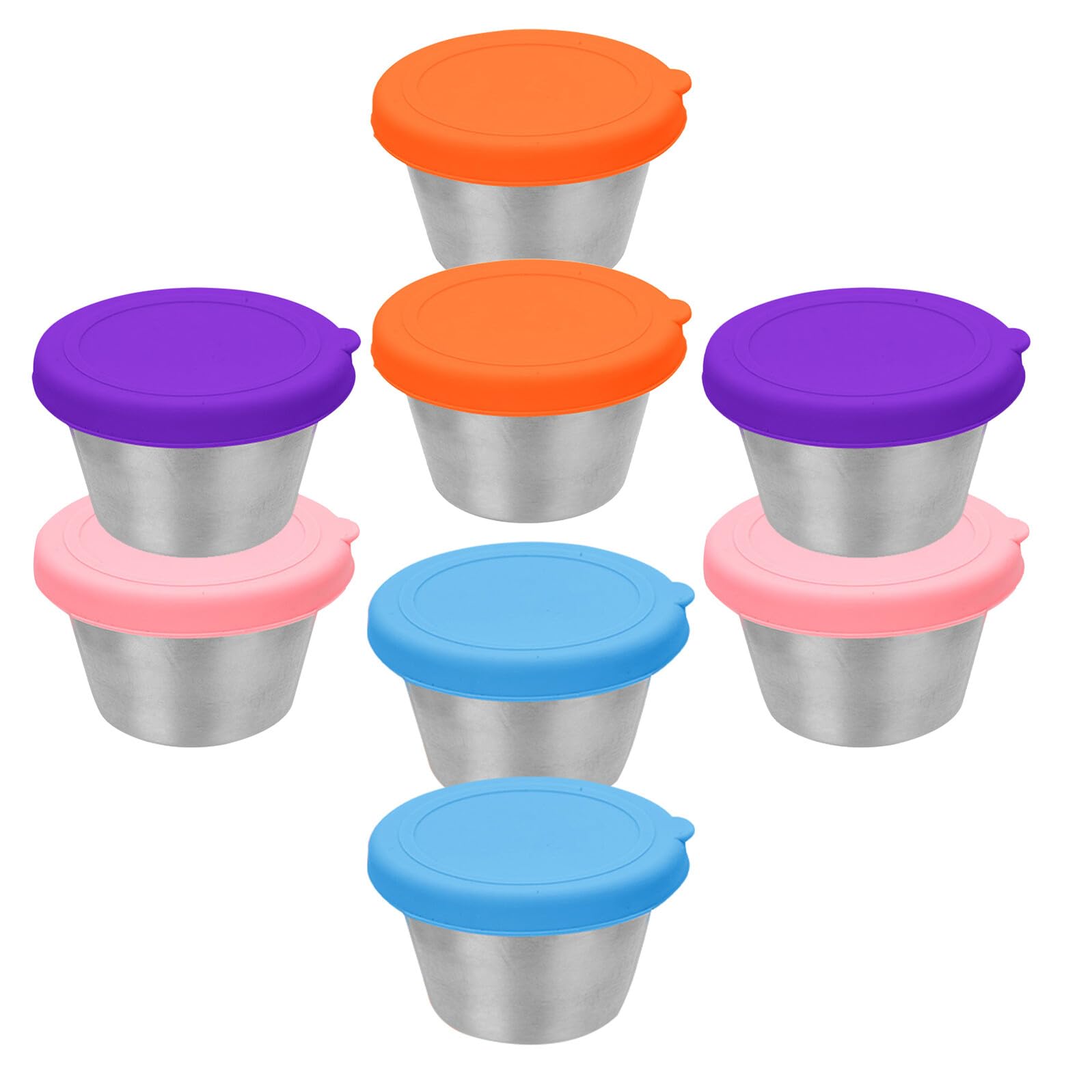 LABRIMP 8 Pièces Lot Contenants à Sauce Acier Inoxydable avec Couvercles Silicone Étanches Bols à Dip Réutilisables pour Condiments Épices et Préparation Repas Boîtes de Rangement