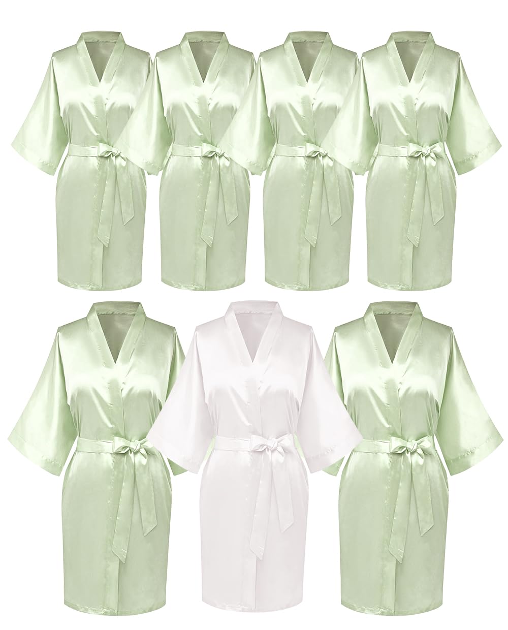 ABC-STAR 7 Pcs Womens Kimono Robe Bride Bridesmadis Silky Bathrobe Getting Ready of Wedding Birthday Party Sleepwear