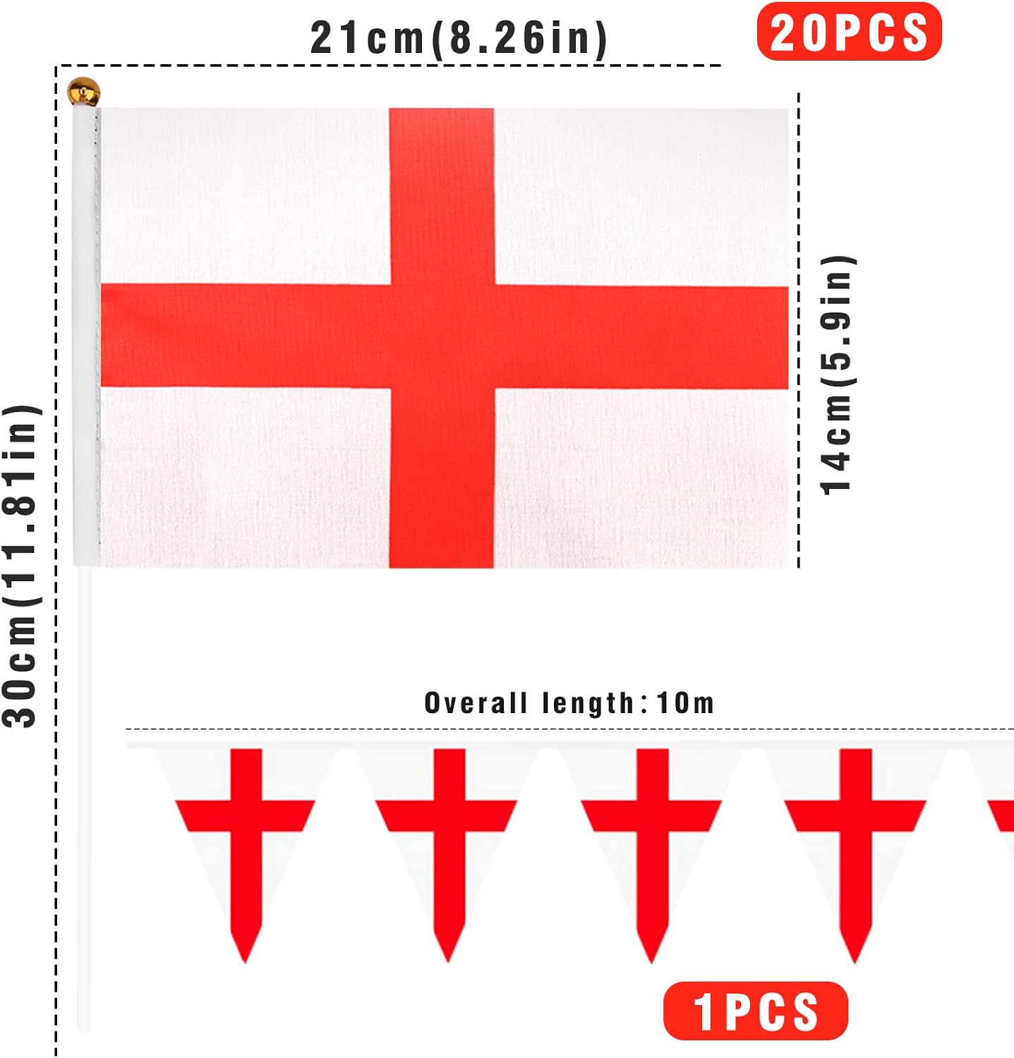 England Bunting Banner with 20 Pcs Hand Waving England Flags Small England Flags with Sticks