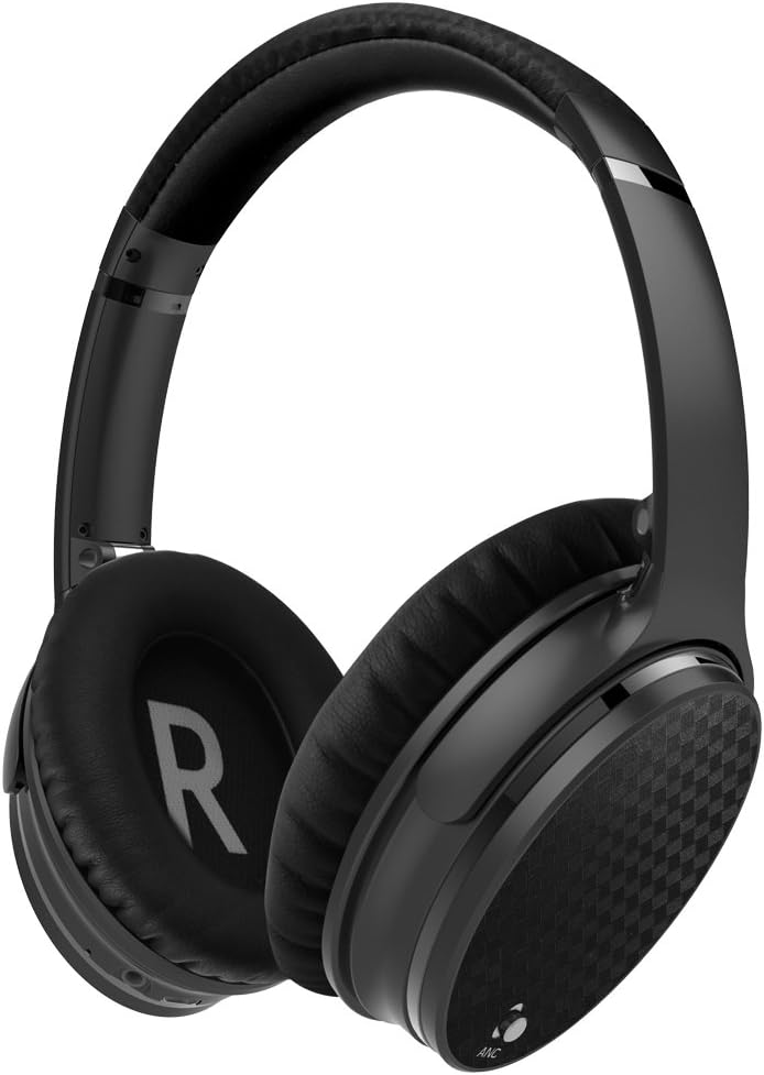 Active Noise Cancelling Bluetooth Headphones, Taonology Wireless Over Ear Headset, Foldable Earphones with Powerful Bass (Dual 40 mm Drivers, 20 Hour Playtime with Built-in Microphone Detachable Cable) - Black