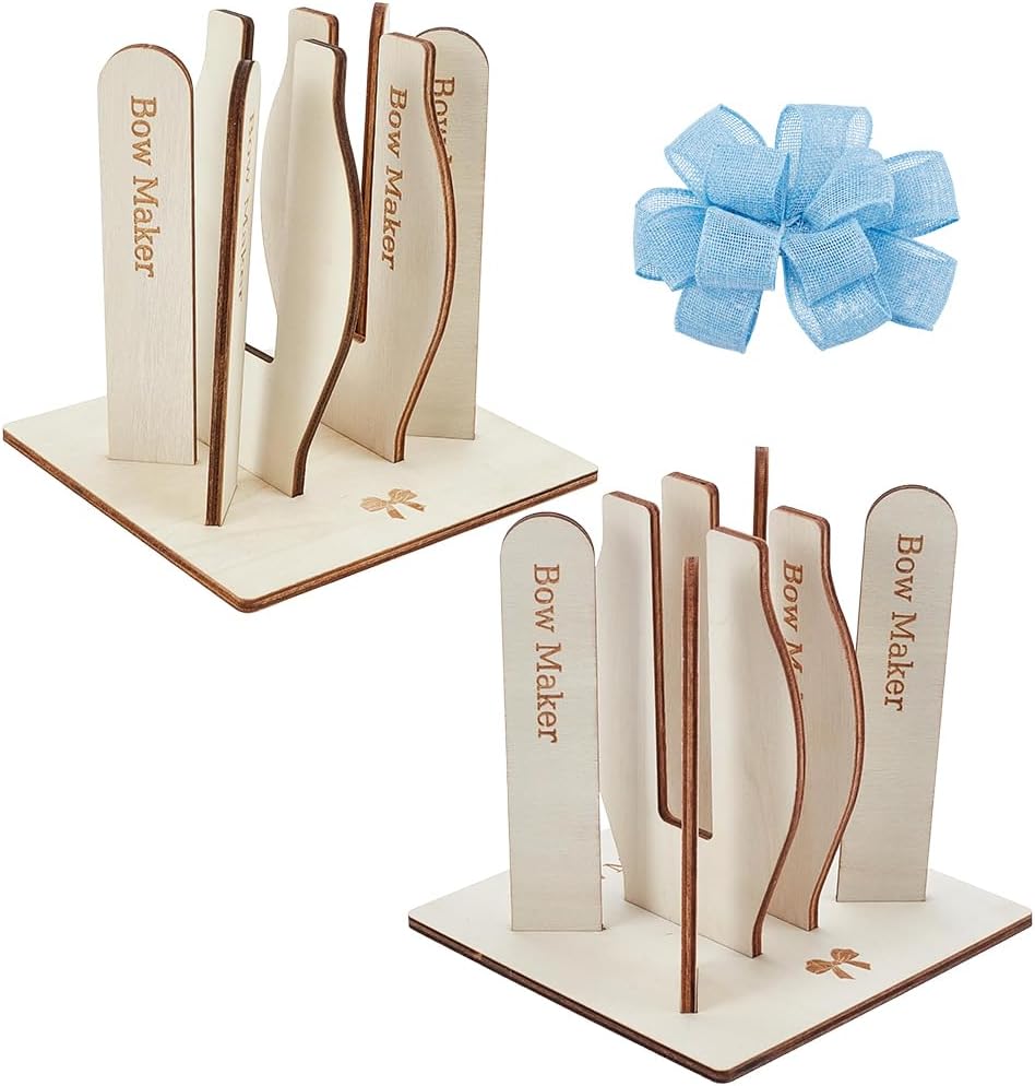 FREEBLOSS 2 Set Bow Maker Tool 2 Sizes Ribbon Measuring Board Wooden Wreath Making Tool Wood Bow Maker for Hair Corsages DIY Craft Party Decorations