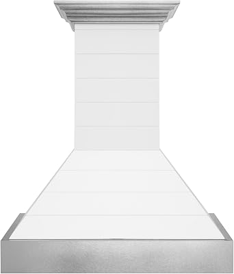 ZLINE 36 in. Wooden Wall Mount Range Hood in Rustic Shiplap Bright White Finish with Stainless Steel Accents 365WW-36