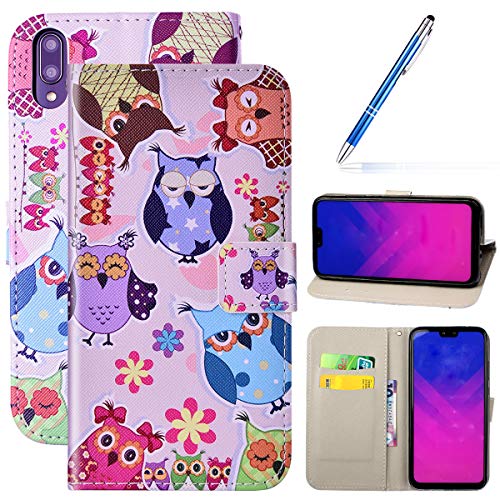 Robinsoni Case Compatible with Huawei P Smart Cover PU Leather Case Folio Flip Wallet Cover with Kickstand Hand Strap Case Cartoon Magnetic Notebook Cover Wallet Case for Huawei Honor 10 Lite,Birds