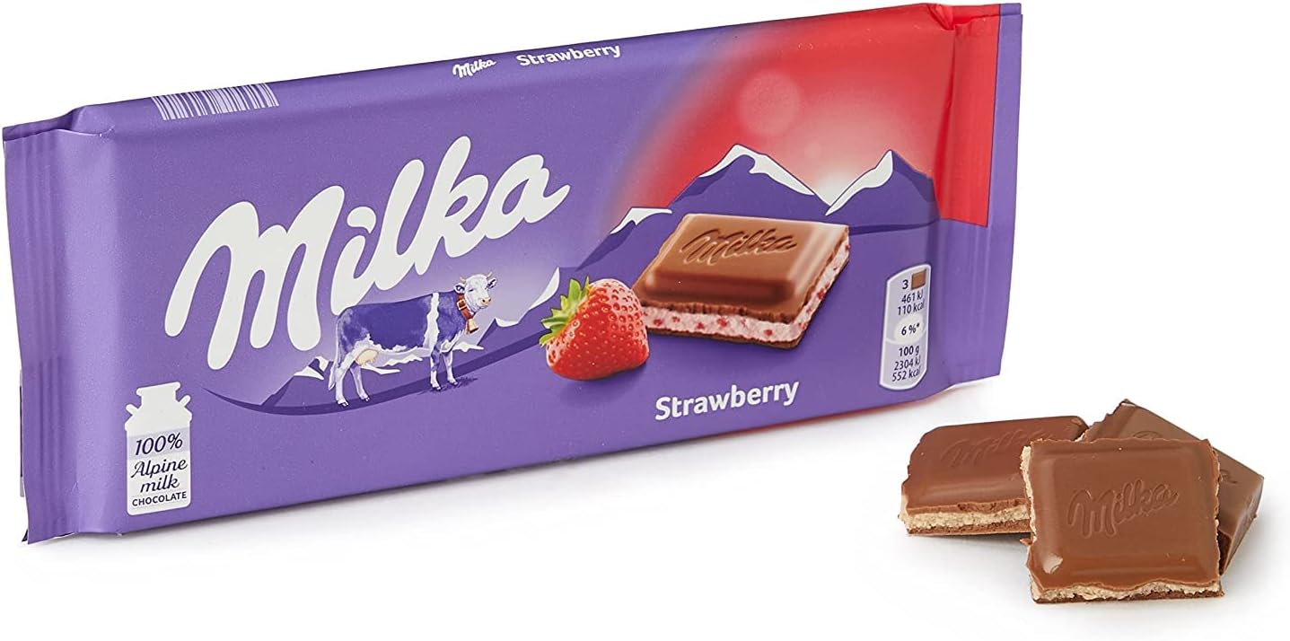 Milka Strawberry Yoghurt Original Chocolate 100g (5 Bars) Tasty And Twisty Treat Gift Hamper For Birthday,Christmas Sold By Kidzbuzz