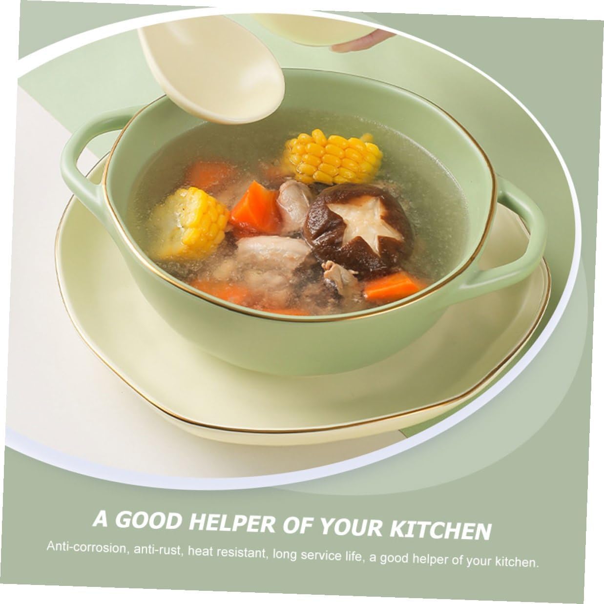 Cabilock Ceramic Double-handle Baking Bowl Soup Serving Dish Matcha Green Salad Mixing Bowl Oven-safe Dinnerware for Kitchen and Dining