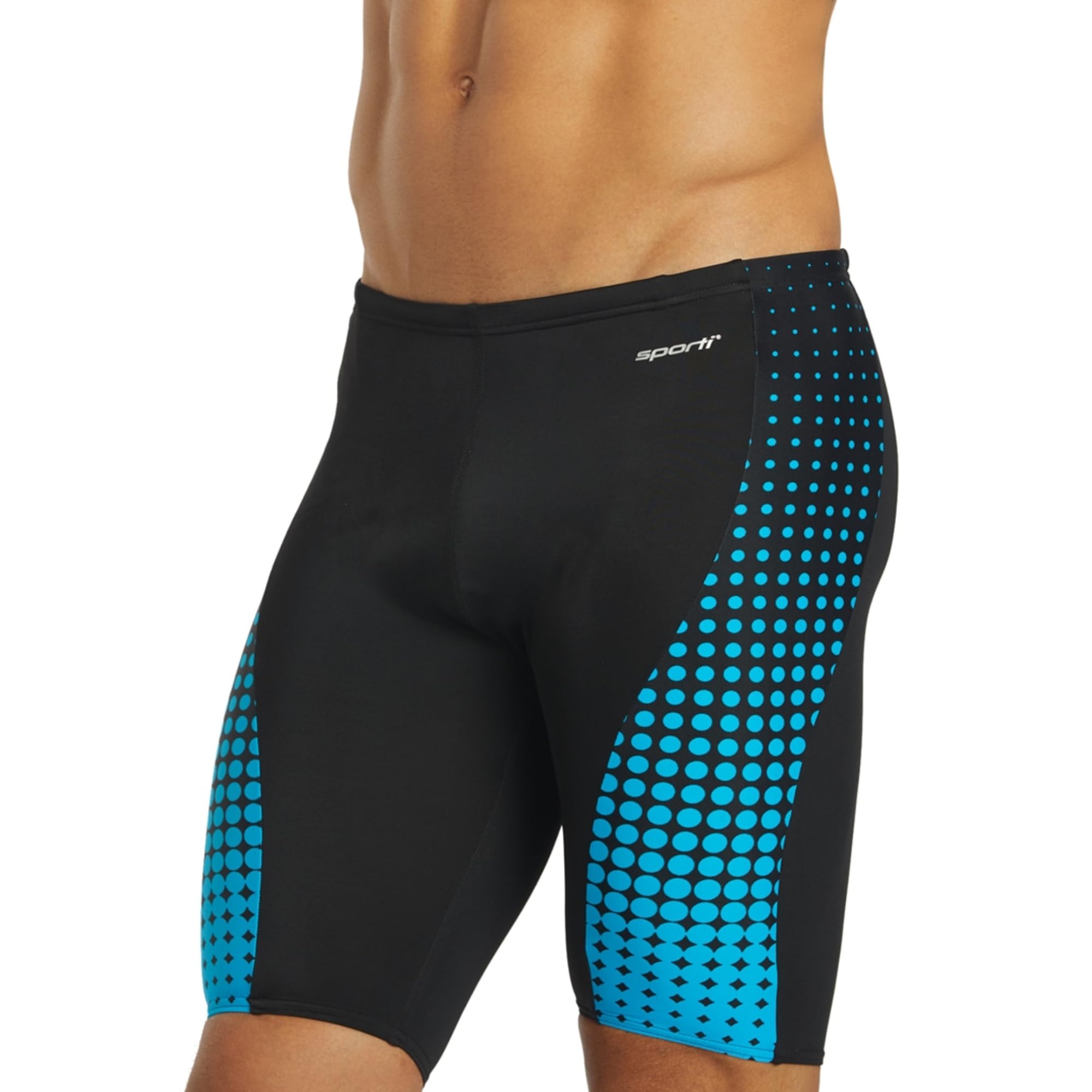 Sporti Men's Athletic Swimwear Jammers, Multi Solid Color - Racing & Training Swimsuit Jammers for Men, Durable Long Lasting, Molecule - Blue/Black, 34