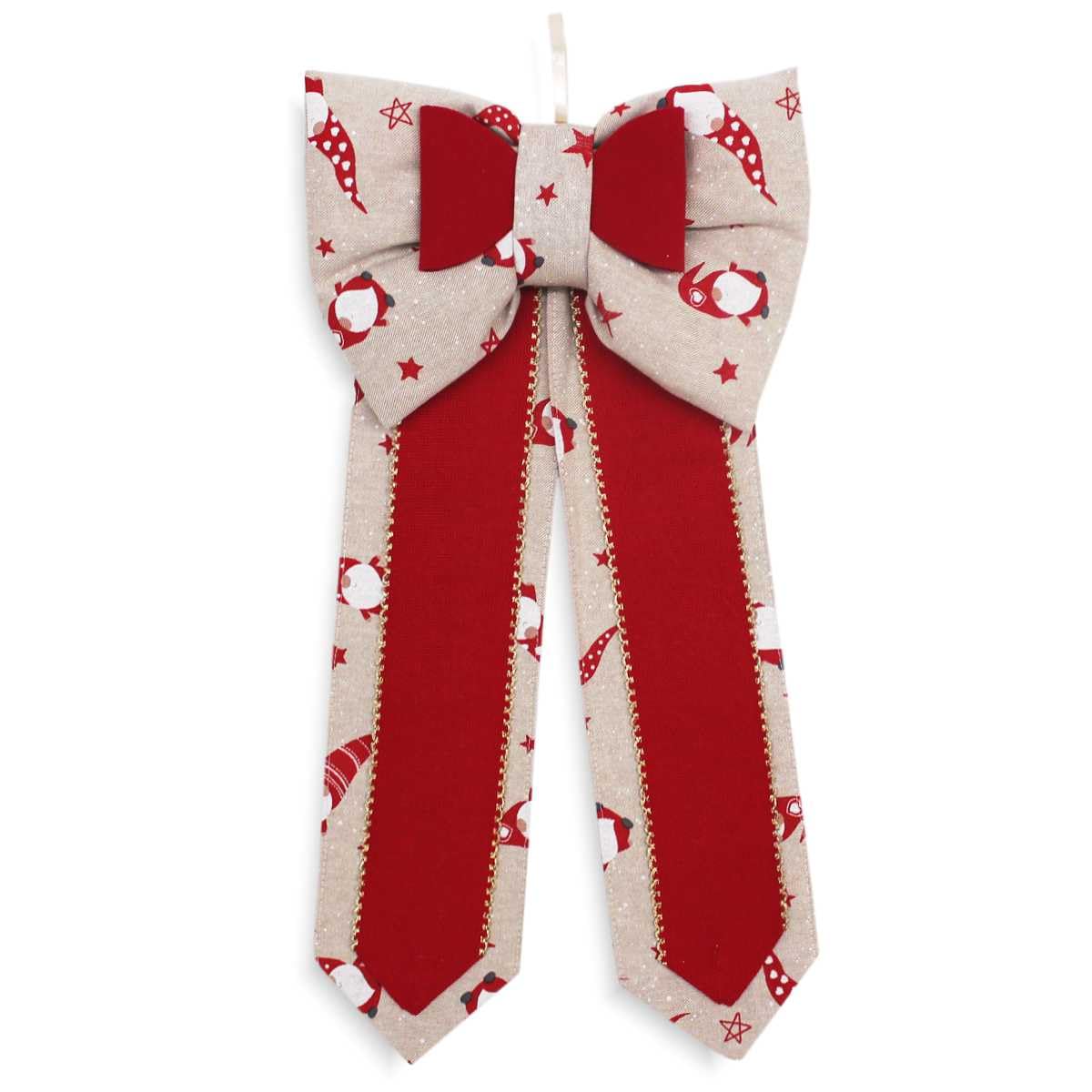 hobbymio.it Fuori Porta di Natale da ricamare a Punto Croce, Fuori Porta Fiocco con Tela Aida, Fiocco Natalizio con Tela Aida da ricamare a Punto Croce, Fantasia Gnomi Rossi
