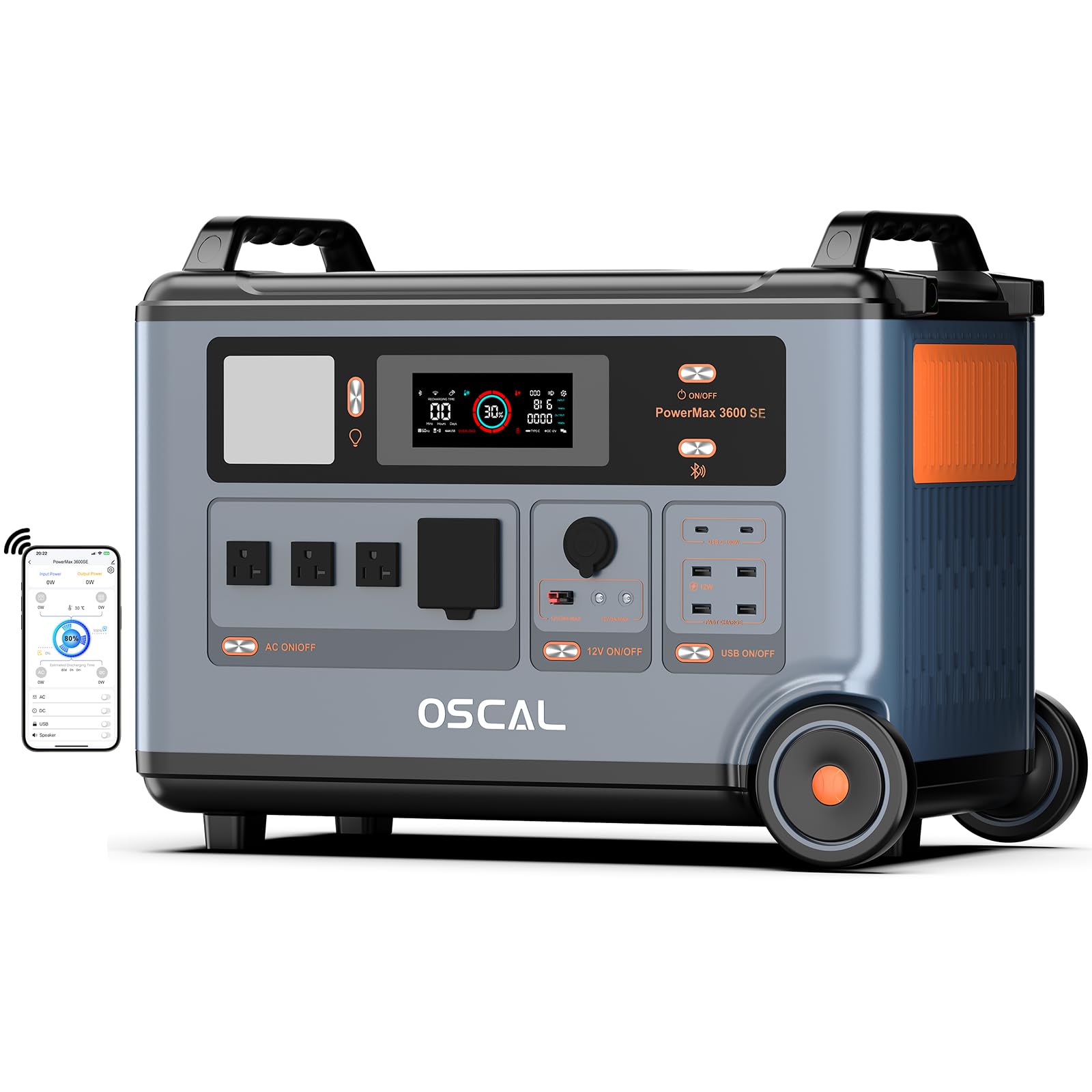 Powermax 3600W Generatore Solare, 3600Wh Centrale Elettrica Portatile | Centrale Elettrica Portatile(Picco 7200W) Batteria LFP App USV Stazione di Alimentazione per Campeggio Camper