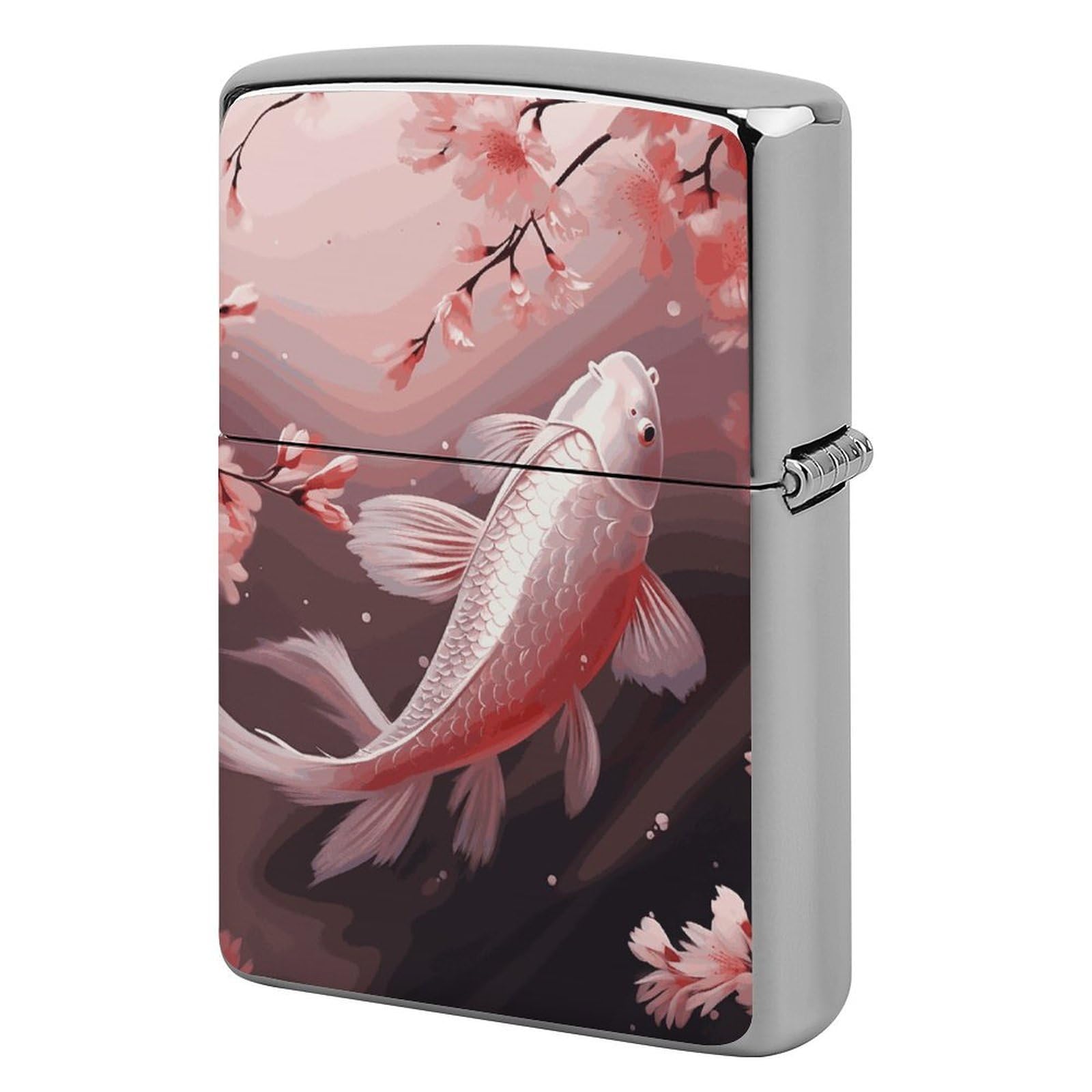 Cherry Blossom Red Carp Lighter Case Vintage Metal Lighter Cover Reusable Lighter Protective Sleeve Unique Design Personalized Lighter Sleeve Holder Against Dust and Scratches