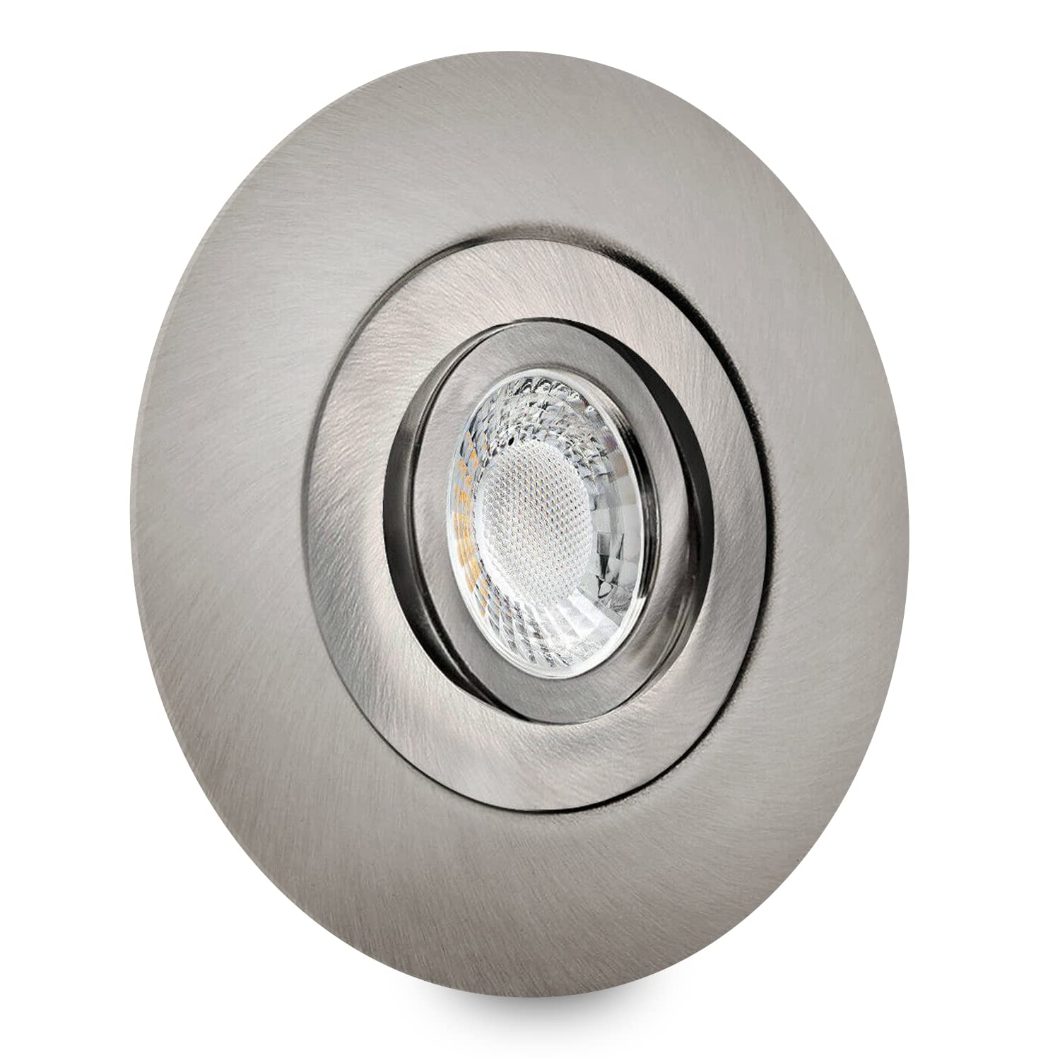 LED Einbaustrahler für große Lochausschnitte für einen Einbaudurchmesser von 68mm bis 180mm geeignet Aluminium Spot Einbauleuchte schwenkbar Edelstahl geb. DSK4 GU10-230V Inkl. LED dimmbar warmweiß
