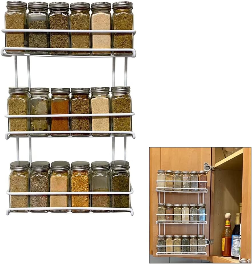 Evelots 3-Tier Spice Rack-Door/Wall Mounted-Sturdy Coated Metal-Up to 18 Bottles
