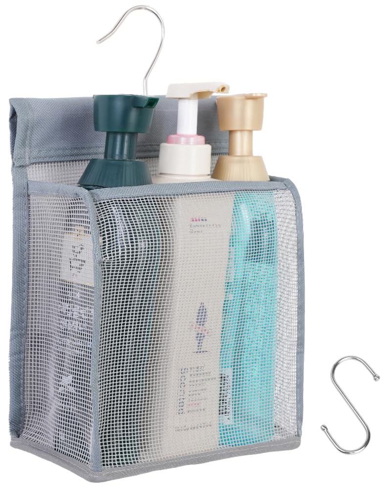 ALYER Hanging Mesh Shower Caddy Organizer Bathroom Storage Bag with Hooks for College Dorm Gym Swimming RV and