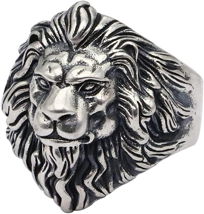 YAIUNHIQ Bague tête de lion réglable ouverte vintage en argent sterling 925 pour hommes, bijoux de doigt de style motard gothique punk rock