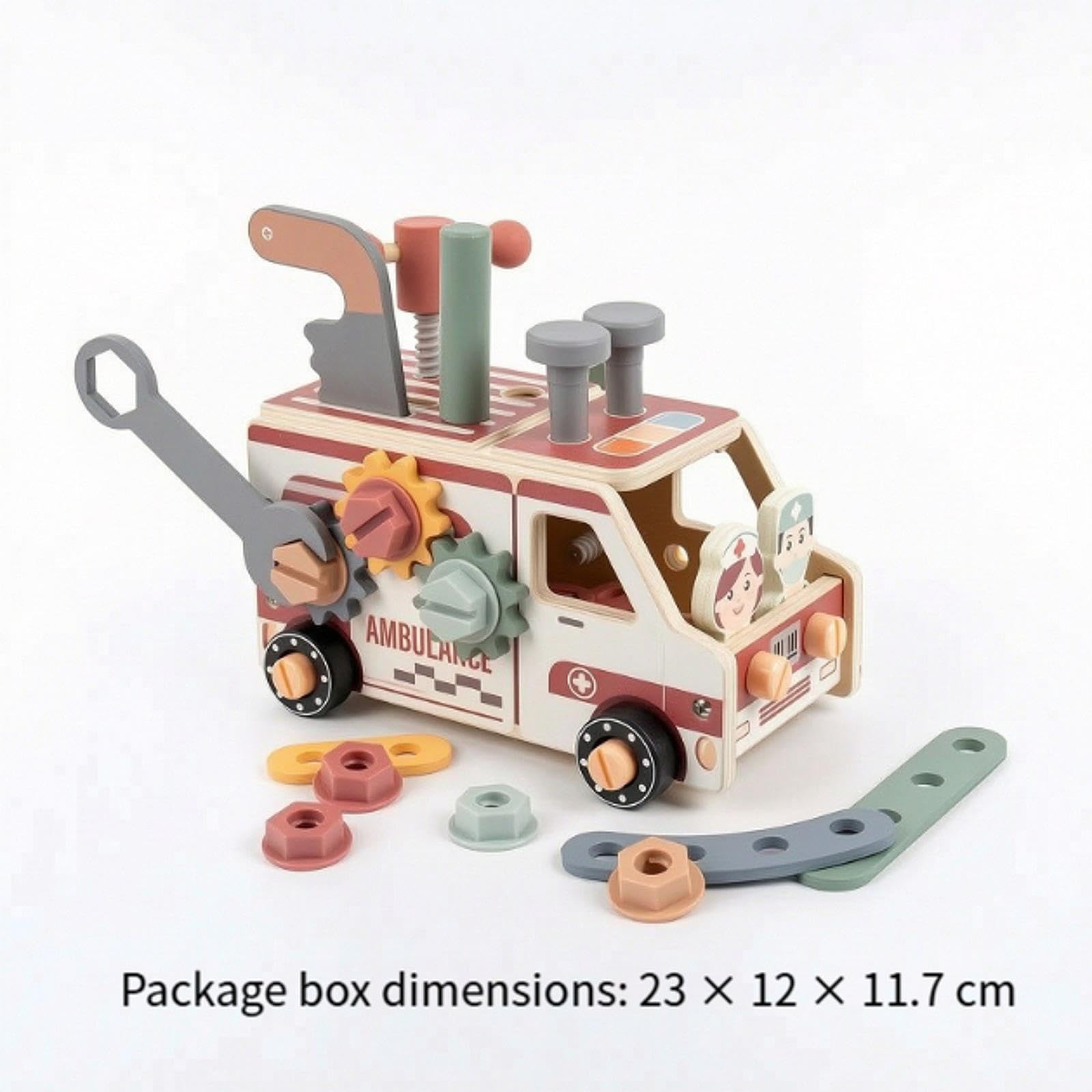 Kinderwerkzeugset, Pädagogisches Konstruktionsspielzeug Aus Holz, Werkzeugset für Kinder, Jungen Und Mädchen, Krankenwagen