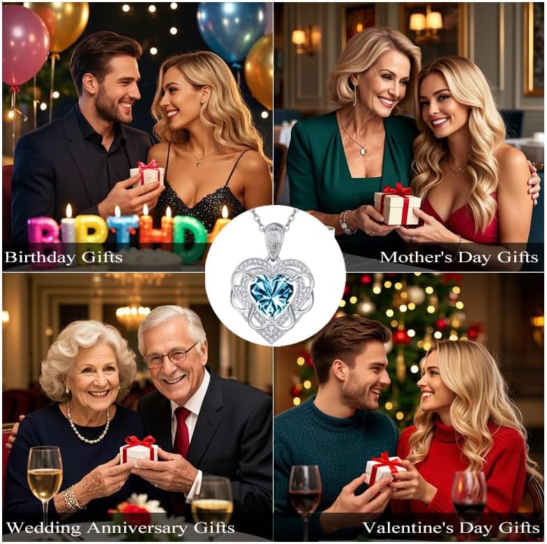 HeartMelody Heart Necklaces for Women Mom 18K/14K Gold/Rose/White Gold Necklace with Love Heart Birthstone Pendant Womens Jewelry Fashion Wedding Anniversary Birthday Gifts for Wife Her - Image 6