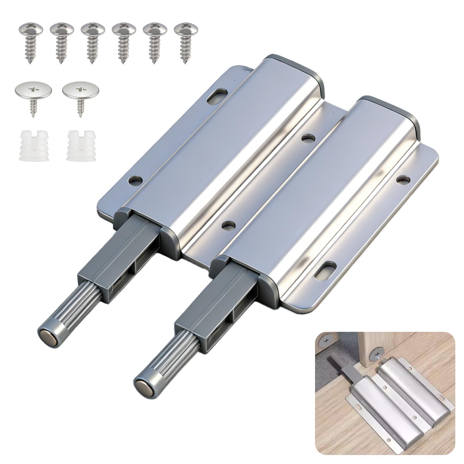 Push to Open Door Catches, Push Latch Magnetic Heavy Duty Touch Hidden Release Cabinet Opener Double Catch for Cupboard Drawer Wardrobe Closet Closing System Handle Free Furniture Hardware