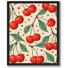 InkFlow Posters Kitchen Cherries Poster - Repeating Cherry Pattern Illustration Art - Simple Culinary Graphic Print - Modern Kitchen Wall Decor - 24x32 Unframed Canvas Print