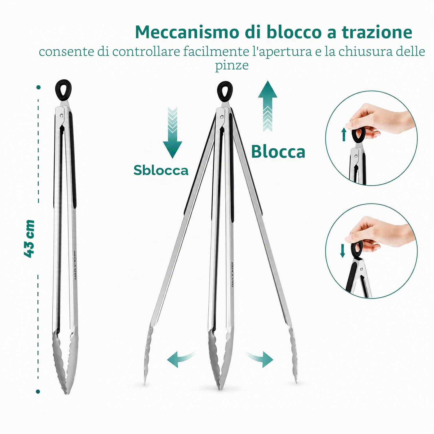 Pinze per grill, pinze da cucina extra lunghe da 17", pinze in acciaio inossidabile di alta qualità per cucinare, grigliare, barbecue, buffet (43cm,1PC)
