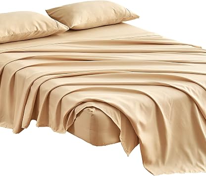 Kingnex Oversized King Flat Sheet 132x110 for Extra Wide Tall Bed Durable Soft 1800 Double Brushed Microfiber Top Sheet Only Beige