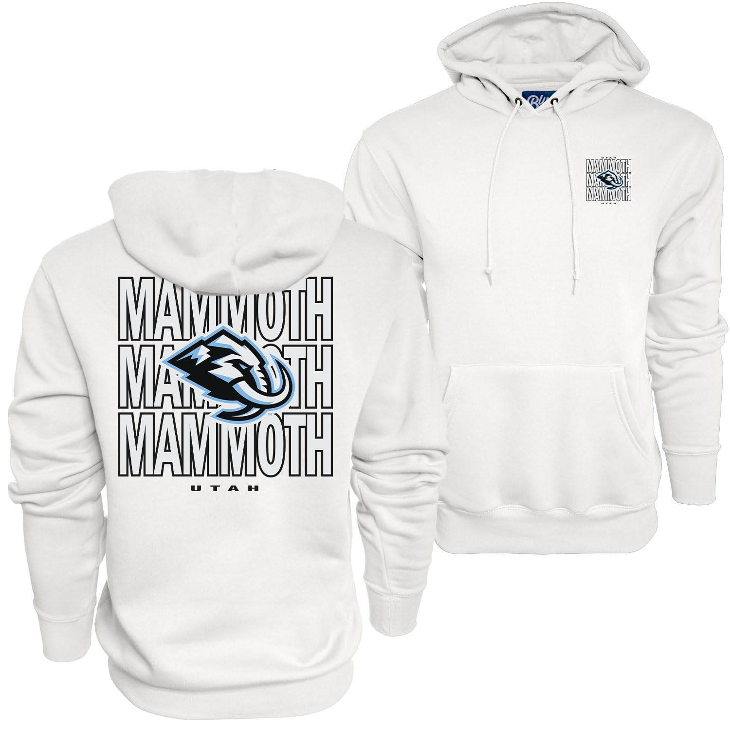Blue 84 NHL Officially Licensed Hooded Sweatshirt Front/Back Curl White