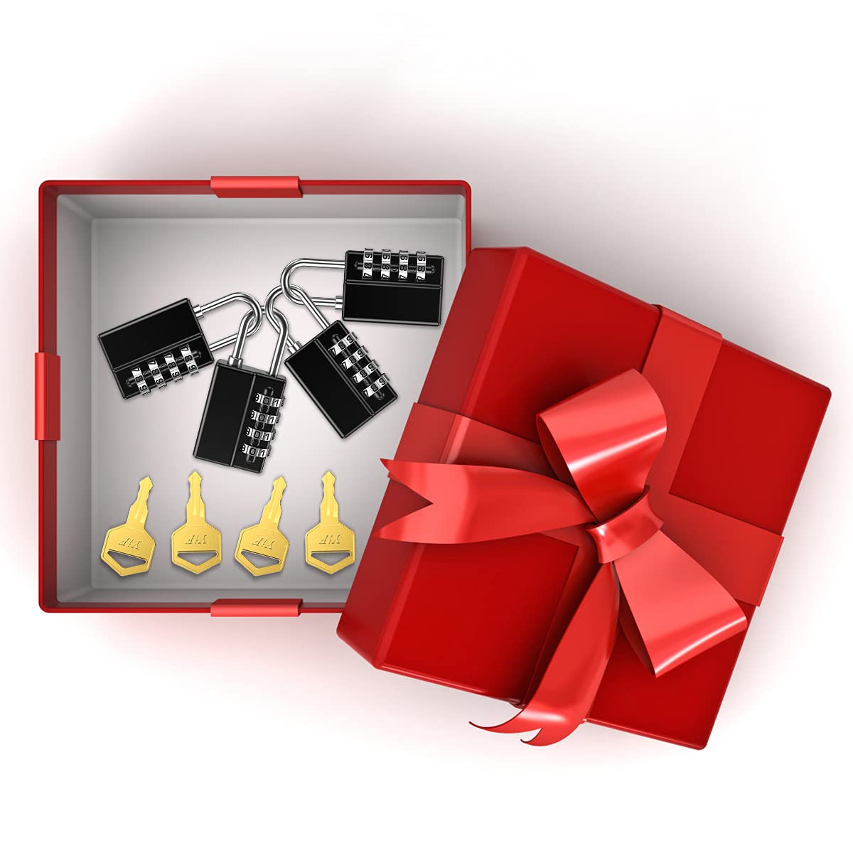 Lot de 4 cadenas à combinaison à 4 chiffres réinitialisables avec clés, étanche pour l'école, la salle de sport ou le casier de sport, clôture, boîte à outils, étui, rangement de moraillon