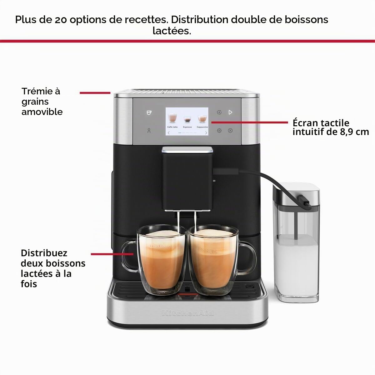 KitchenAid Machine a Café Grain - KF7 - Machine Expresso et Cappuccino avec broyeur - Machine Expresso et Cappuccino - Avec Technologie Thermocoil - Truffe Noire