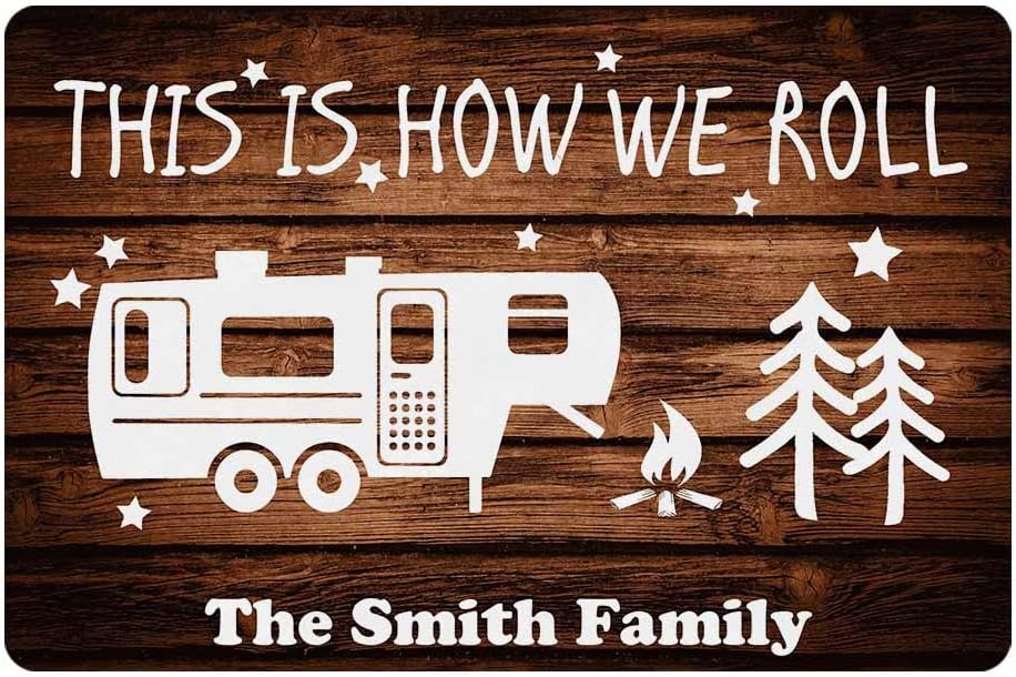 InterestPrint Custom Camper Doormat Indoor Outdoor with This is How we roll Personalized Camping Decor for RV Entrance Door Mat Rug 24" X 16"
