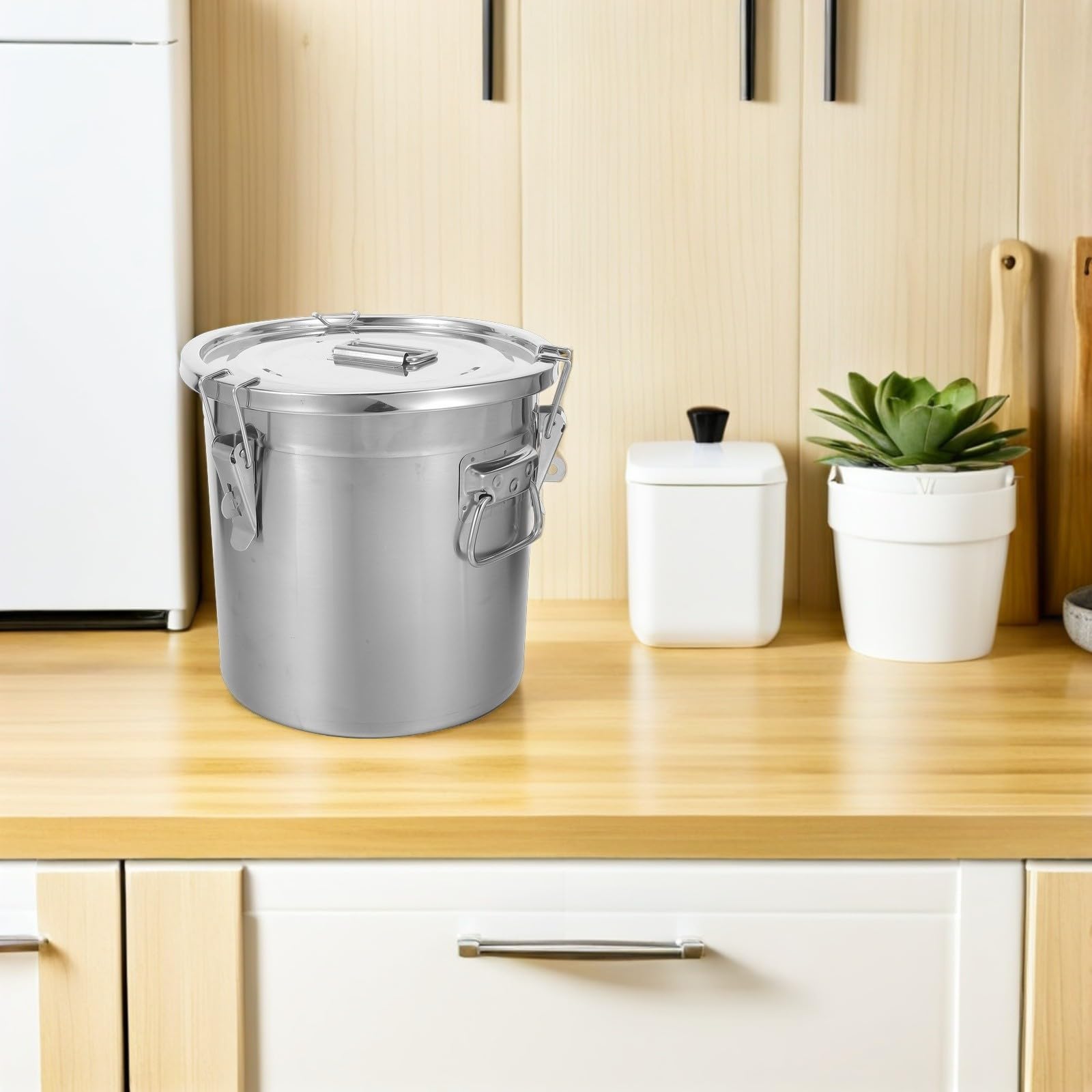 Recipiente con Tapa Extraíble para Almacenar Alimentos de Acero Inoxidable 12l y Cierre Hermético para Cocina y Despensa
