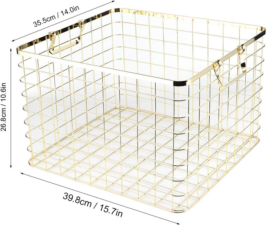 Gold Baskets, Large Laundry Basket, Wire Mesh Organizer Basket for Clothes Toys in the Dorm and Family(Gold, 38L)